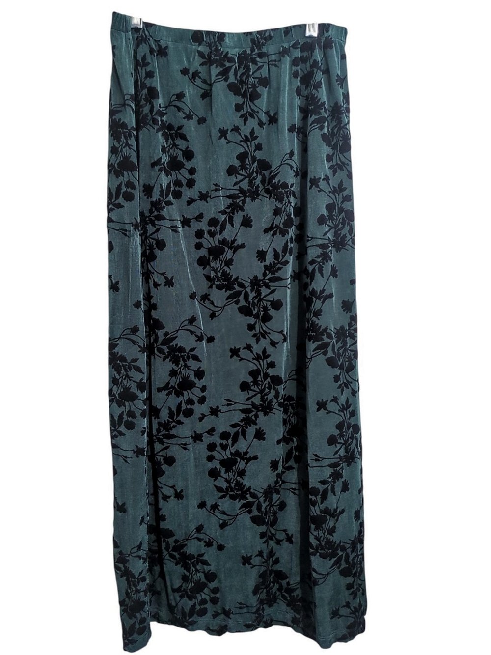 Vintage 90's Lrg Citiknits Teal Velvet Flocked Floral Maxi Skirt Whimsigoth Y2K